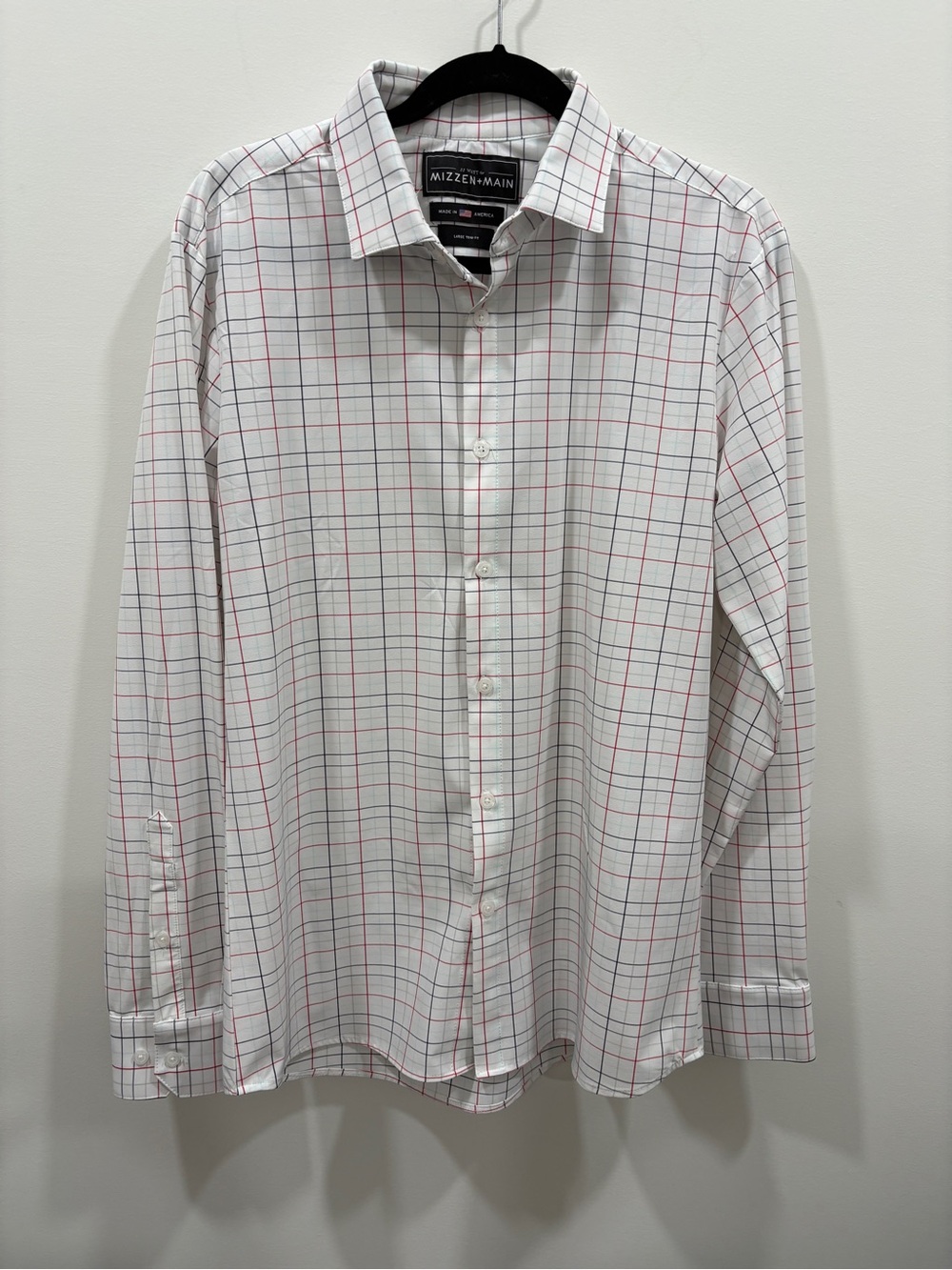 Mizzen+Main Men's White Plaid Dress Shirt size large